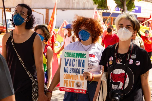 ジェール ボルソナーロ大統領に抗議して撮影された写真 24J ブラジル全土での抗議の日 — ストック写真