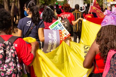 Fotoğraf, Başkan Jair Bolsonaro 'ya karşı düzenlenen bir protesto sırasında çekildi. 24J - Brezilya genelinde protestolar günü.