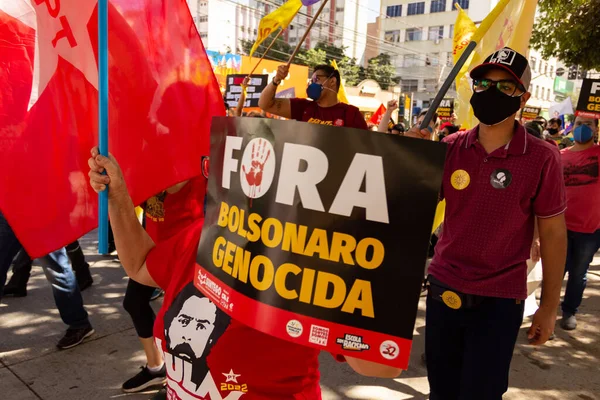 Zdjęcie Zrobione Podczas Protestu Przeciwko Prezydentowi Jair Bolsonaro 24J Dzień — Zdjęcie stockowe