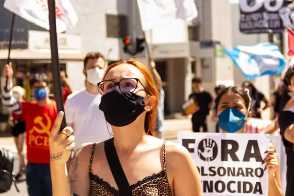 ジェール ボルソナーロ大統領に抗議して撮影された写真 24J ブラジル全土での抗議の日 — ストック写真