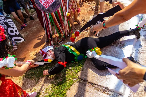 Foto Tirada Durante Protesto Contra Presidente Brasil Jair Bolsonaro Performance — Fotografia de Stock