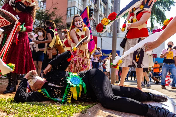 Foto Tirada Durante Protesto Contra Presidente Brasil Jair Bolsonaro Performance — Fotografia de Stock