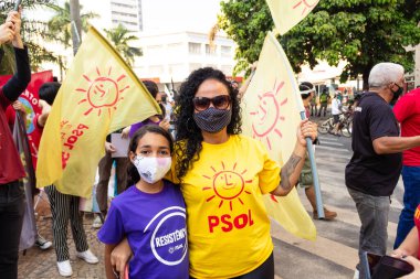 Fotoğraf, Brezilya Cumhurbaşkanı Jair Bolsonaro 'ya karşı düzenlenen bir protesto sırasında çekildi..
