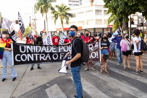 Fotografie Pořízená Během Protestu Proti Brazilskému Prezidentovi Jairovi Bolsonarovi — Stock fotografie