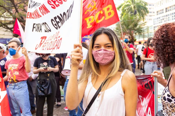 Foto Tomada Durante Una Protesta Contra Presidente Brasil Jair Bolsonaro — Foto de Stock