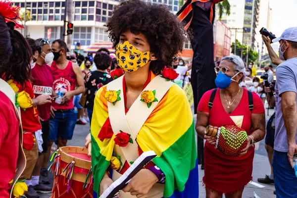 Foto Tomada Durante Una Protesta Contra Presidente Brasil Jair Bolsonaro — Foto de Stock