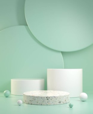 Yeşil Nane Rengi Özeti 3d Özellikli Boş Minimum Model Üç Basamaklı Görünüm