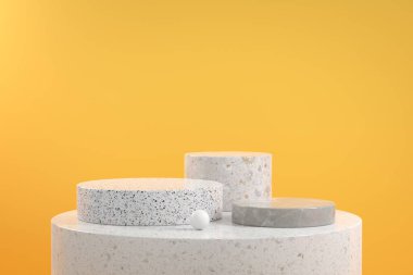 Sarı Arkaplan 3d Renklendirmesinde Modern Minimal Mockup Görüntüleme Mermer Kümesi Geometri