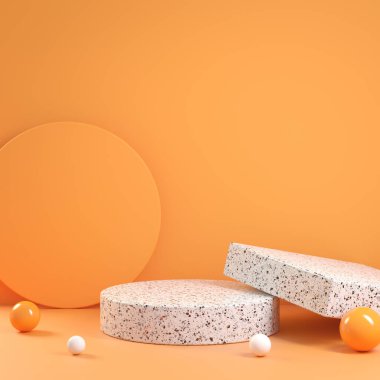 Modern Minimal Geometrik Bileşim Platformu Turuncu Renkli Terrazzo Soyut Arkaplan 3d