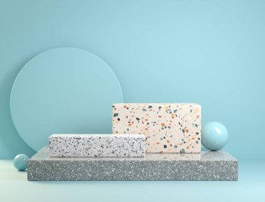 Mavi Soyut Arkaplan 3d Render Üzerinde Minimal Mockup Step Mermer Geometri Kompozisyonu