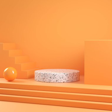 Modern Minimal Mockup Podyum Geometrik Turuncu Sahne Soyut Arkaplan 3d Render