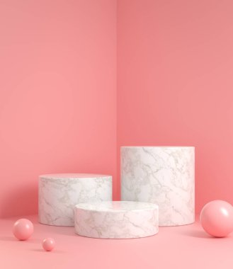 Modern Minimal Step Mermer Podyum Koleksiyonu Pembe Arkaplan Özeti 3d Çizim