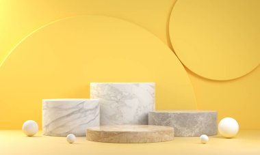 Premium Minimal Step Marble Podyum Ekran Koleksiyonu Sunum Ürünleri, Sarı Soyut Arkaplan 3d Render