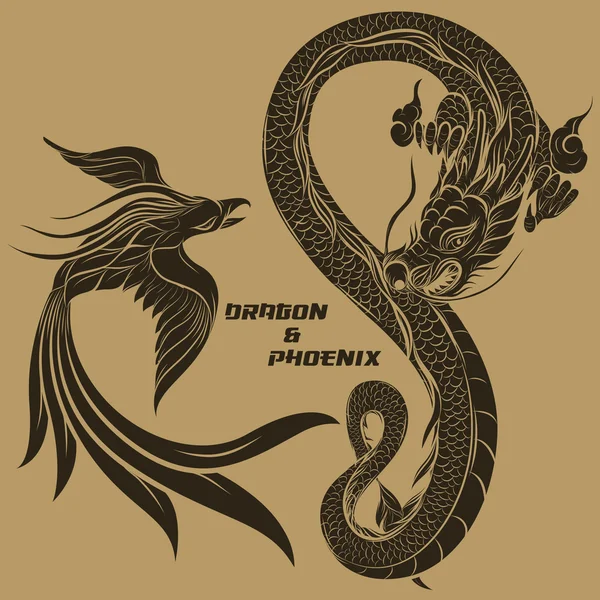 Dragón y fénix — Vector de stock