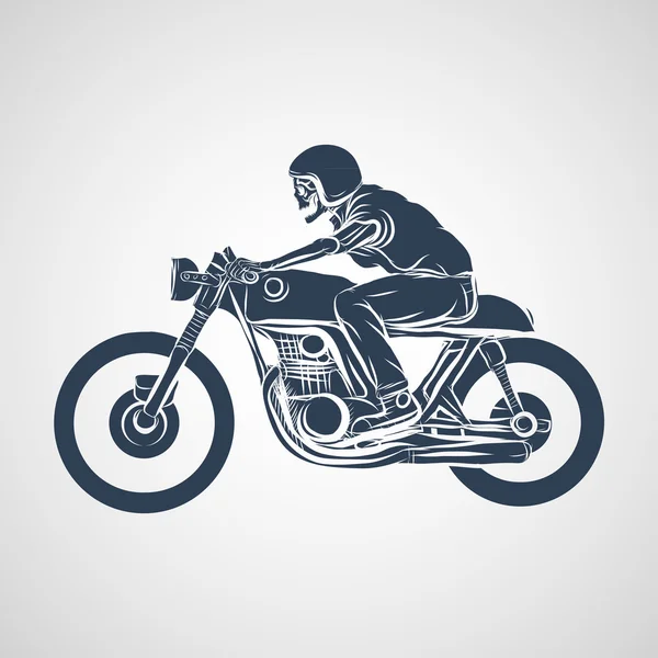 Kafatası klasik kafe racer motosiklete binmek — Stok Vektör