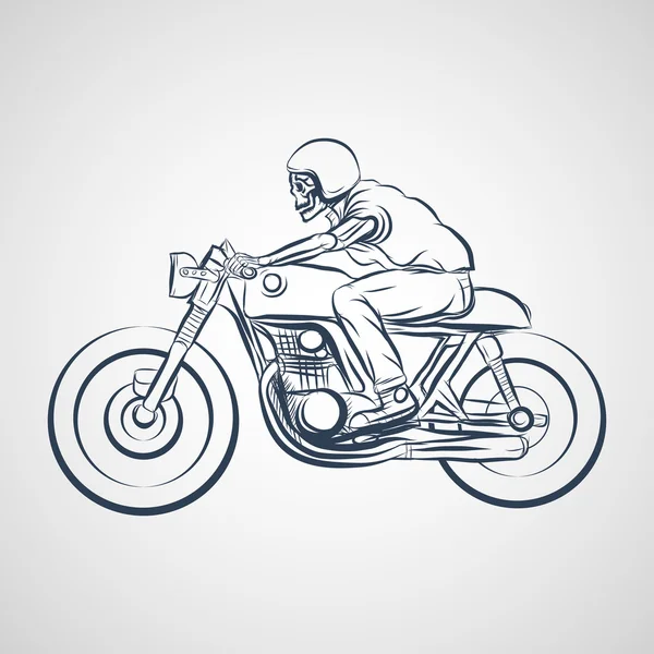 Cranio cavalcare un classico cafe racer moto — Vettoriale Stock