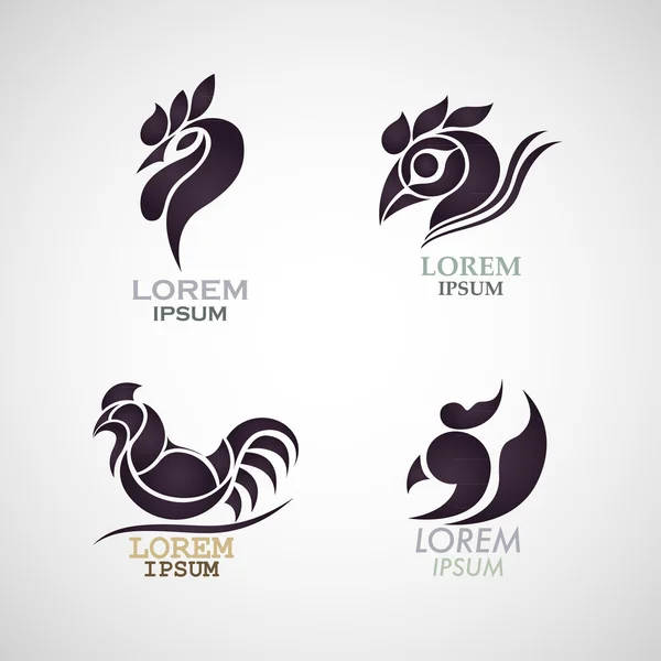 Gallo logo diseño icono vector conjunto — Archivo Imágenes Vectoriales