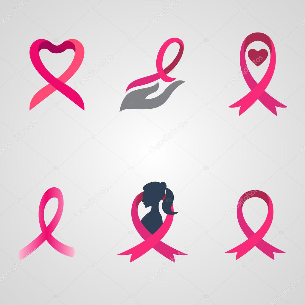 Breast cancer ribbon logos set