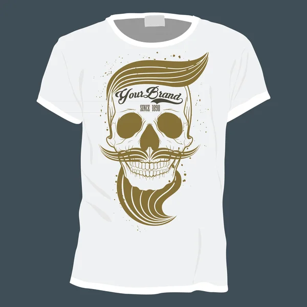 Hipster skalle, skalle t-shirt formgivningsmall — Stock vektor