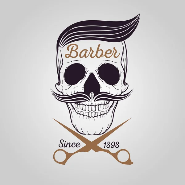 Logotipo da loja barbeiro retro, logotipo do crânio — Vetor de Stock