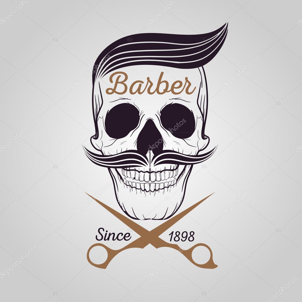 retro barber shop logo, Skull logo