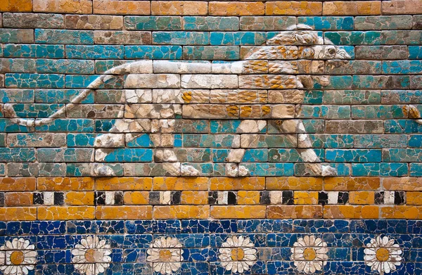 Лев на вавілонського міську стіну — стокове фото