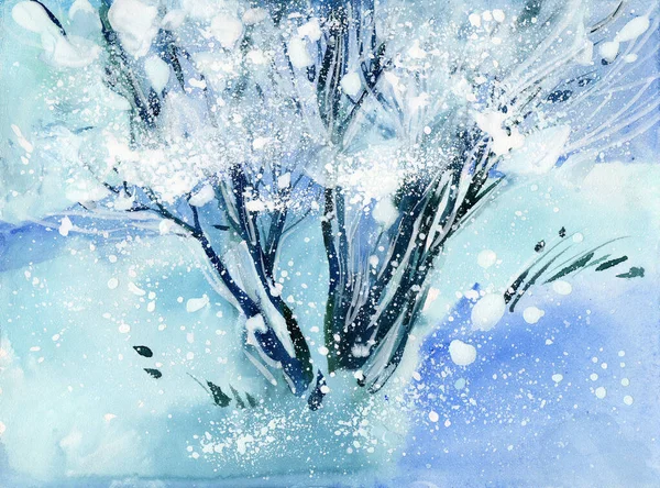 Akvarell téli fa — Stock Fotó