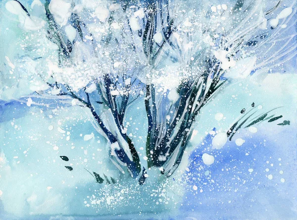 Watercolor winter tree — Stock Photo, Image