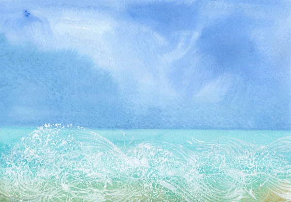 Akwarela słoneczny dzień na morzu — Zdjęcie stockowe