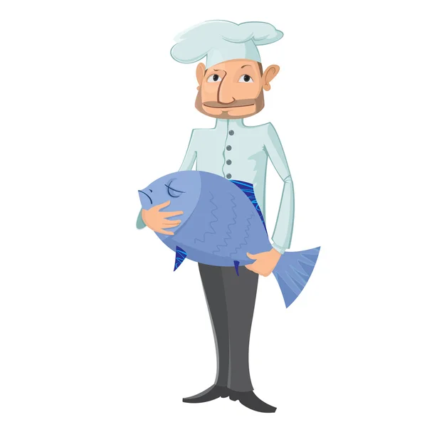 Chef-kok met vis — Stockvector
