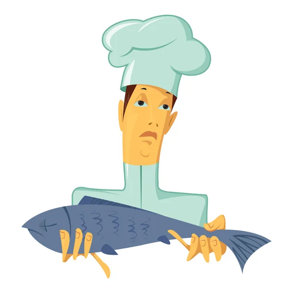 Koch mit Fisch — Stockvektor