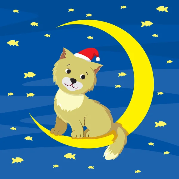 Gato y luna — Vector de stock