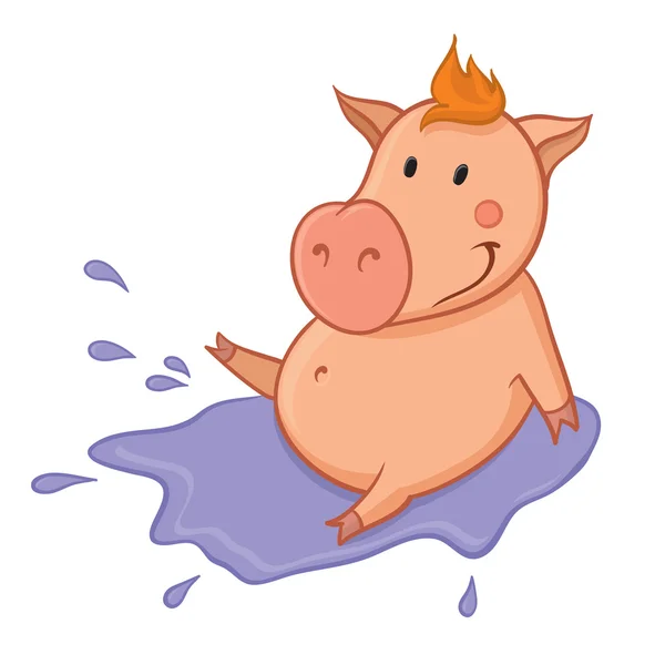 Cerdo en charco — Vector de stock