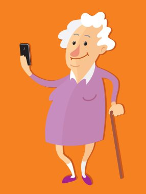yaşlı kadın selfie fotoğraf çekme