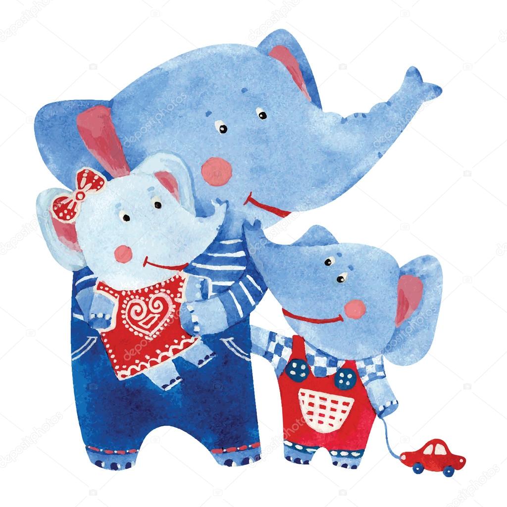 illustration of elephants family