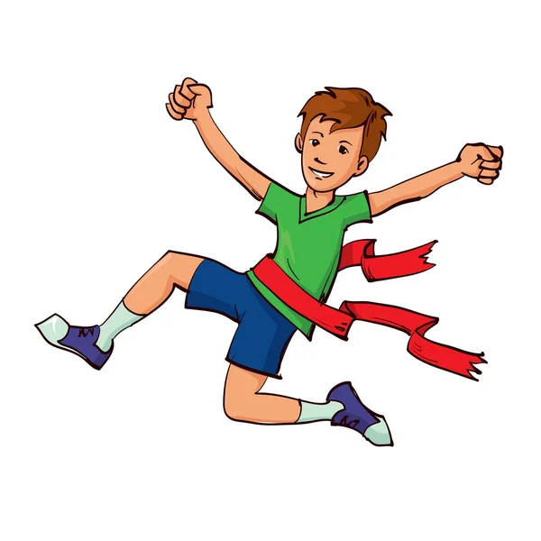 Boy winning a race — Stock Vector