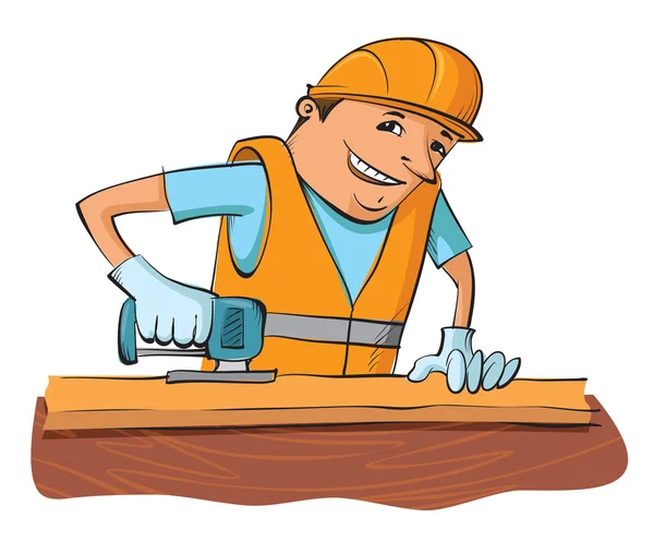 Bauarbeiter mit elektrischer Säge — Stockvektor