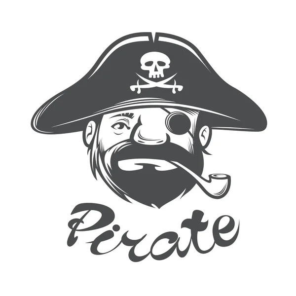 Cabeza de pirata con sombrero y pipa de pirata — Vector de stock