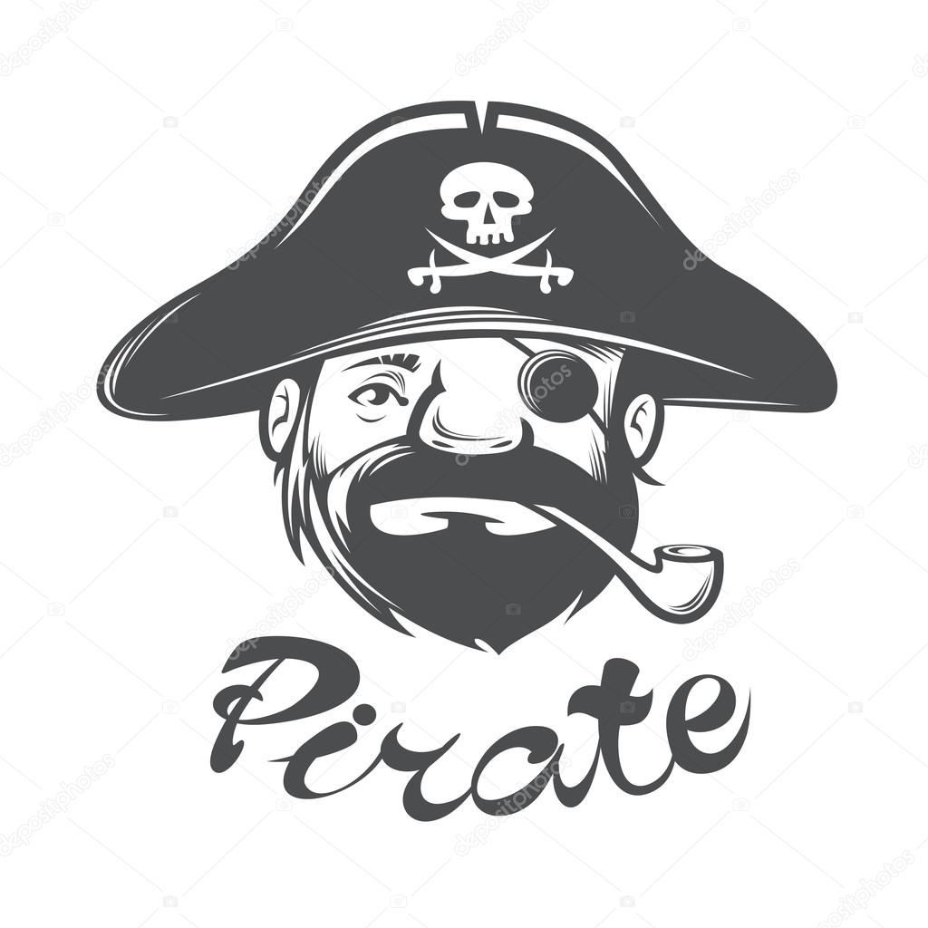 Pirate head with pirate hat and pipe