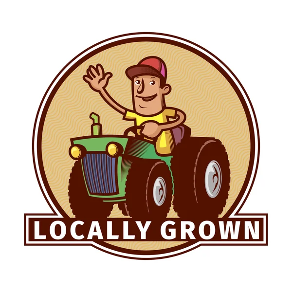 Emblema da fazenda com um motorista de trator — Vetor de Stock