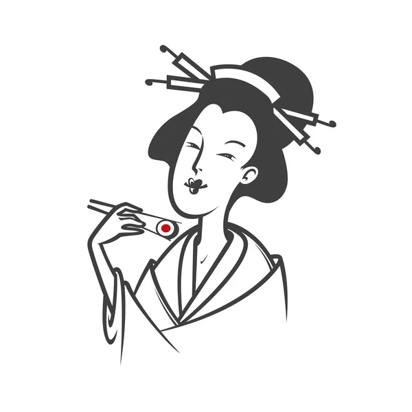 Japanse vrouw eten sushi — Stockvector