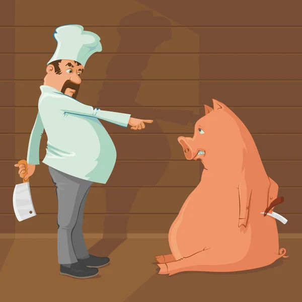 Boucher et porc — Image vectorielle