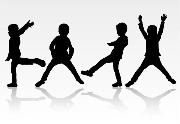 Dansende kinderen silhouetten — Stockvector