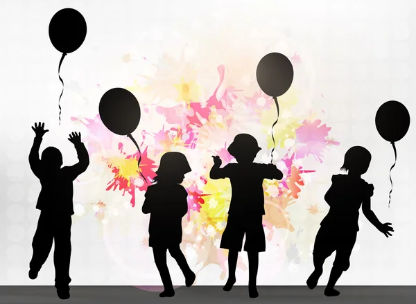 Niños con globos — Vector de stock