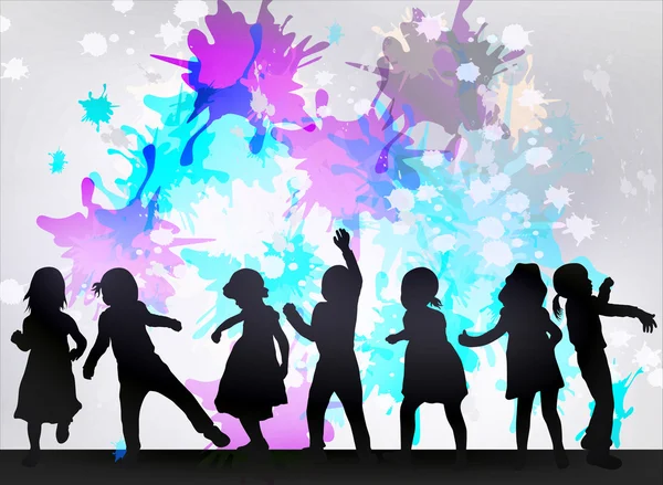 Dansende kinderen silhouetten — Stockvector