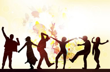 dancing people silhouettes with background clipart
