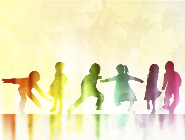 Silhouettes d'enfants dansant ensemble — Image vectorielle