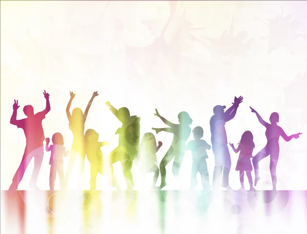 Siluetas de niños felices bailando juntos — Archivo Imágenes Vectoriales