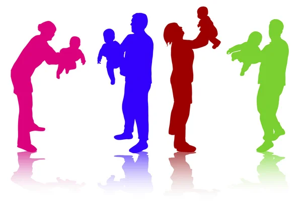 Famille ensemble silhouettes — Image vectorielle