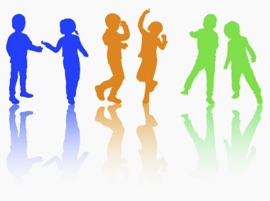 birlikte dans mutlu çocuk siluetleri